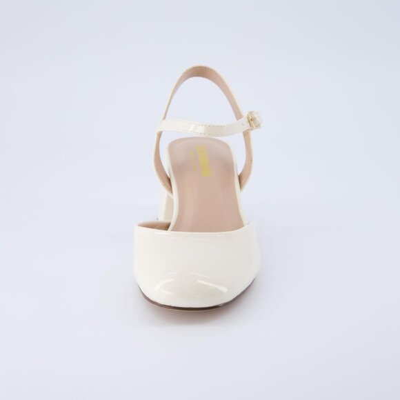 Cushionaire Women's Cream Patent Memory Foam Wide Dancer Round Toe Block Heel - Picture 3 of 6